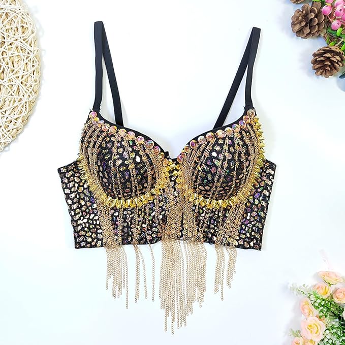 Amazon.com: Sequin Bras for Women，Tassels Push up Bustier